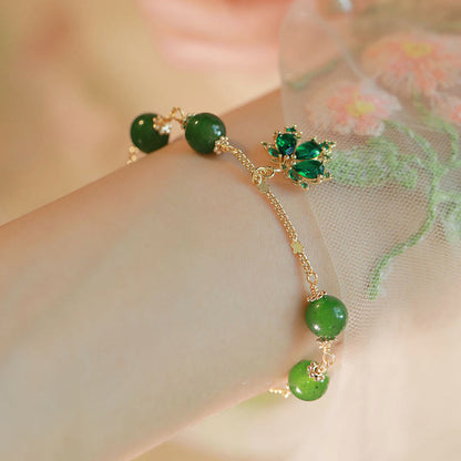 Mythstone 14k Gold Plated Green Chalcedony Maple Leaf Courage Strength Bracelet