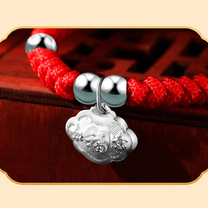 Mythstone 925 Sterling Silver Handmade Fu Character Lucky Money Bag Chinese Lock Charm Bell Lotus Copper Coin King Kong Knot Braided Kids Bracelet