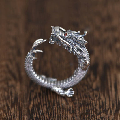 Mythstone 925 Sterling Silver Dragon Luck Protection Ring