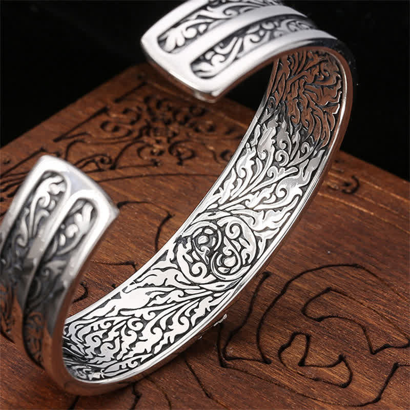 Mythstone 925 Sterling Silver Vajra Dorje Engraved Spiritual Power Bracelet Bangle