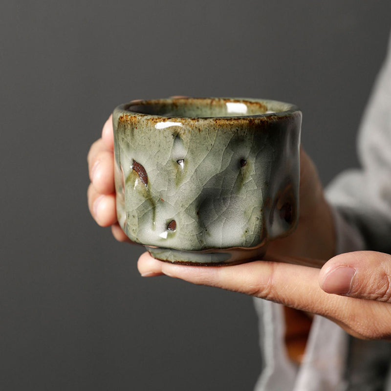 Mythstone Handcrafted Simple Cracked Ice Texture Chinese Jianzhan Ceramic Teacup Kung Fu Tea Cup