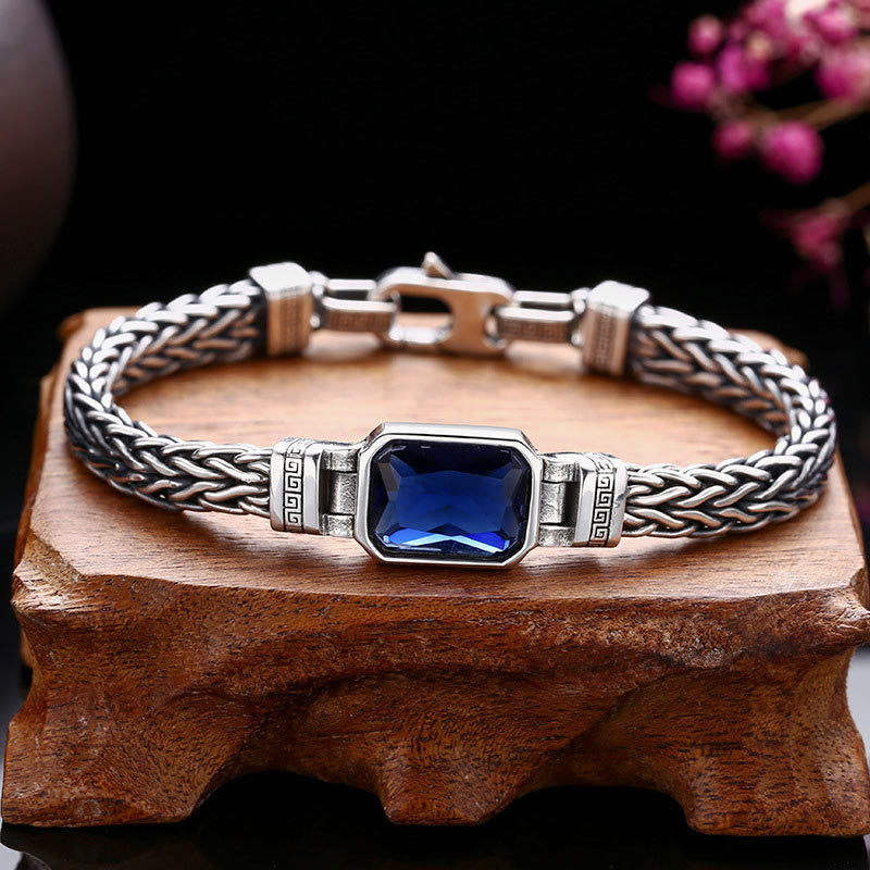 MythStone Retro Blue Acrylic Dragon Keel Braided Design Healing Wealth Buckle Bracelet