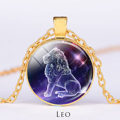 12 Constellations of the Zodiac Moon Starry Sky Protection Blessing Necklace Pendant