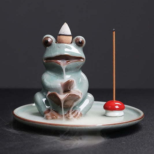 Mythstone Meditation Frog Ceramic Lotus Healing Incense Burner