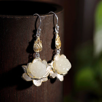 Mythstone White Jade Protection Harmony Drop Earrings