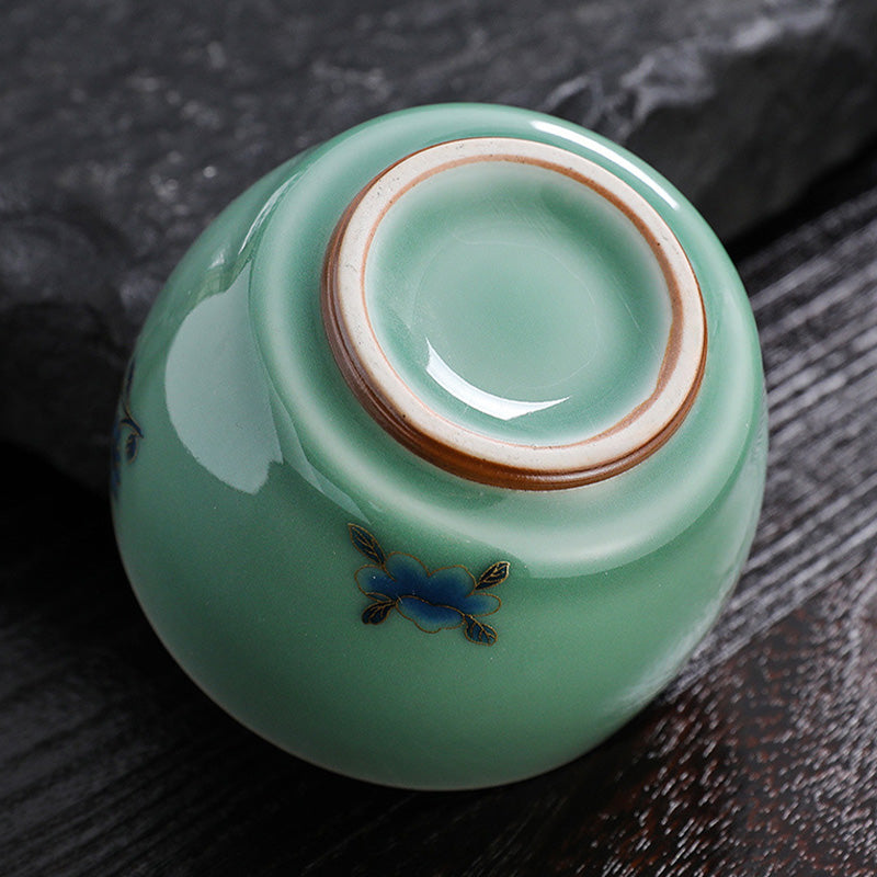 Mythstone 999 Sterling Silver Gilding Butterfly Goldfish Lotus Koi Fish Ceramic Teacup Kung Fu Tea Cup 120ml