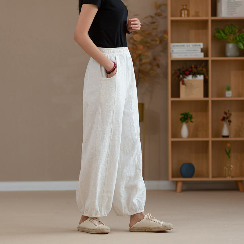 Mythstone Ramie Linen Flexible Waistband Yoga Harem Pants With Pockets