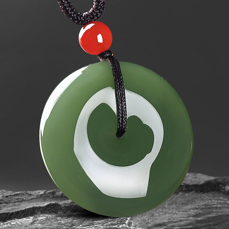 Mythstone Natural Round Jade Peace Buckle Prosperity Necklace String Pendant