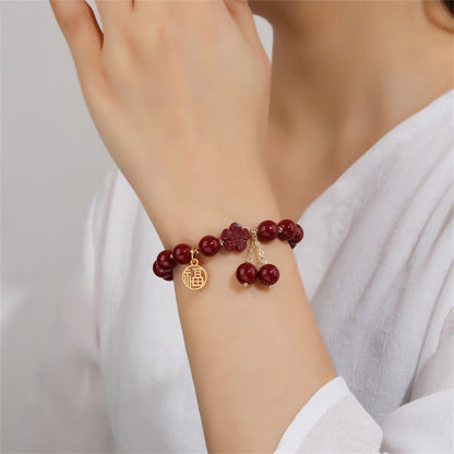 Mythstone Cinnabar Fu Character Cherry Blossom Blessing Bracelet