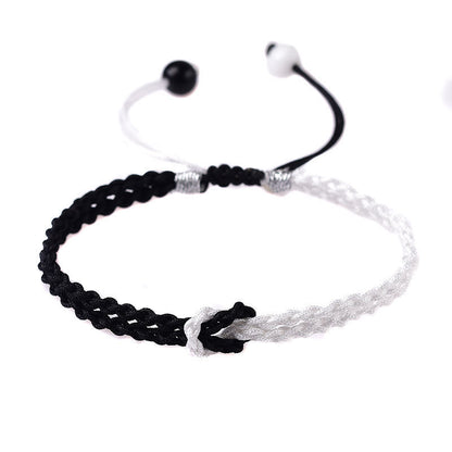 Mythstone Handmade Black White Rope Braided Healing Bracelet