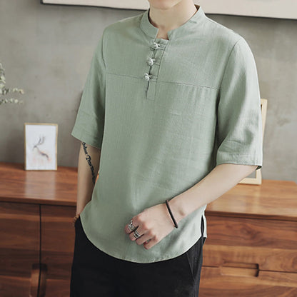 Mythstone Casual Half Sleeve Shirt Cotton Linen Men Clothing