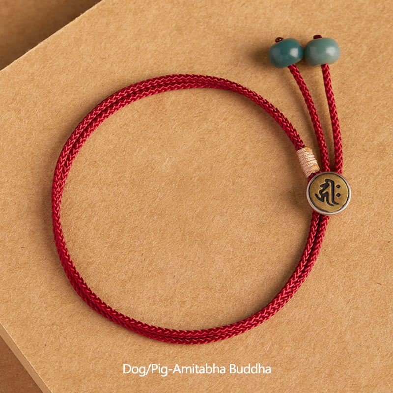 MythStone 925 Sterling Silver Handmade Chinese Zodiac Natal Buddha Cyan Bodhi Seed Protection Braided Red String Bracelet