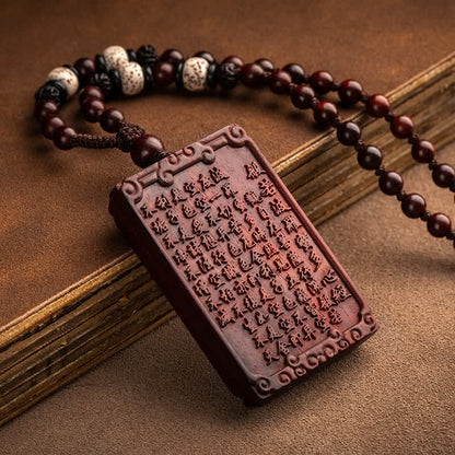 Mythstone Chinese Zodiac Natal Buddha Small Leaf Red Sandalwood Protection Necklace Pendant