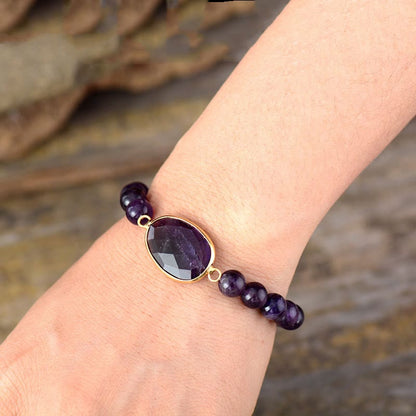 Mythstone Natural Amethyst Crystal Balance Marquise Pattern Bracelet