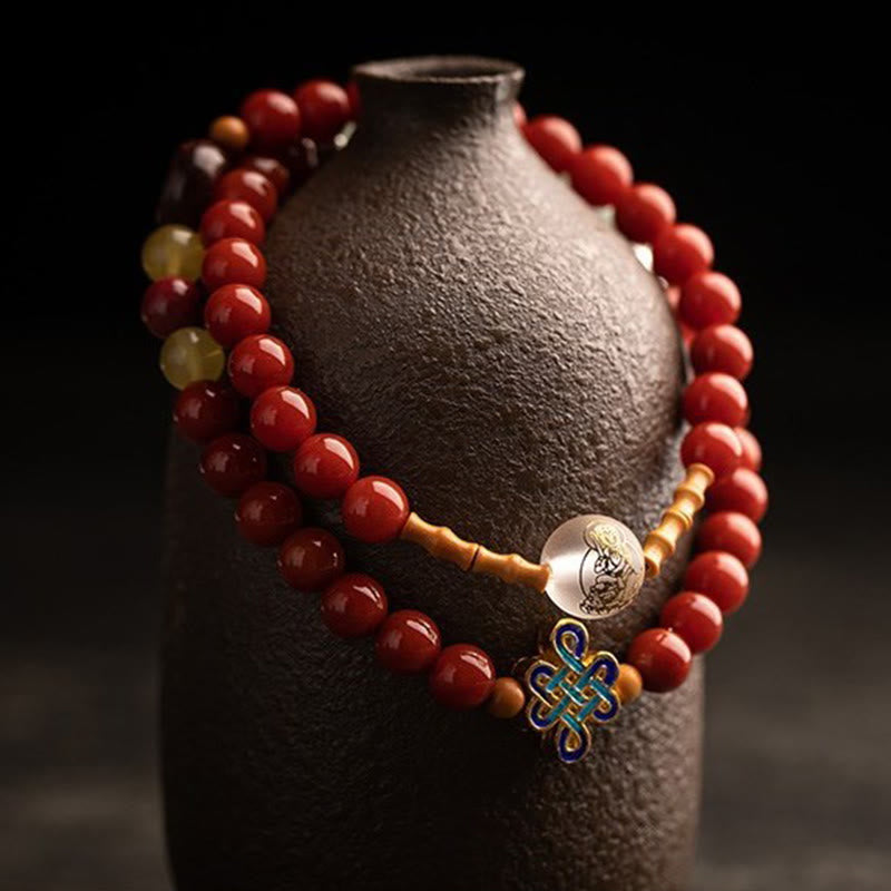 MythStone Chinese Zodiac Natal Buddha Red Agate Small Leaf Red Sandalwood Cinnabar Amulet Blessing Double Wrap Bracelet