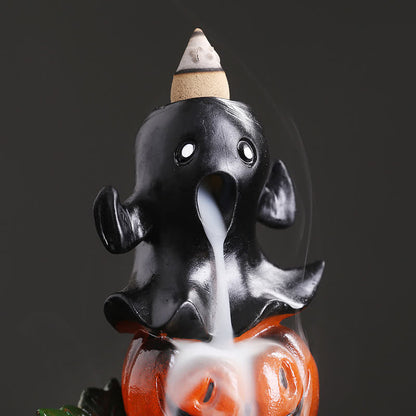 Mythstone Halloween Pumpkins Ghost Resin Backflow Smoke Fountain Incense Burner Decoration