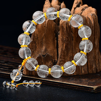 Mythstone Tibet White Crystal Half Demon Half Buddha Heart Sutra Lotus Healing Bracelet