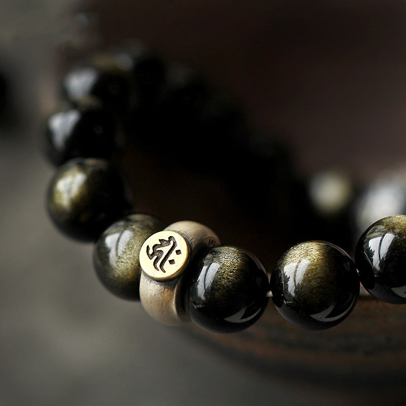 Mythstone Chinese Zodiac Natal Buddha Obsidian Purification Bracelet