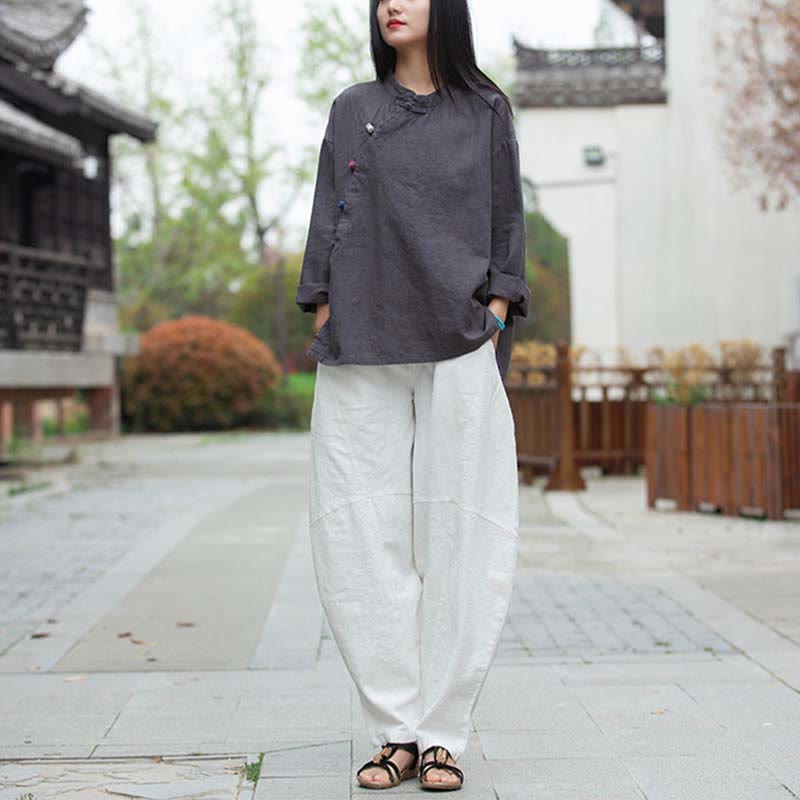 Blusa de lino con ramio Mythstone para mujer, estilo chino Hanfu