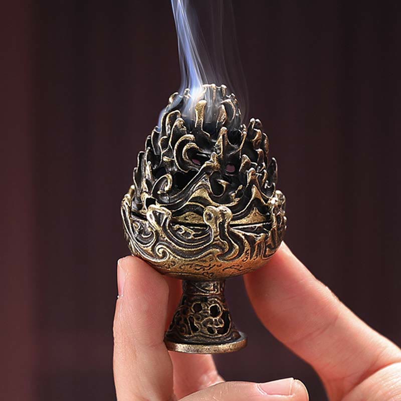 Mythstone Tibetan Mini Mountain Pattern Meditation Copper Alloy Incense Burner