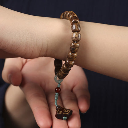 Mythstone Agarwood Copper Coin Auspicious Cloud Calm Bracelet