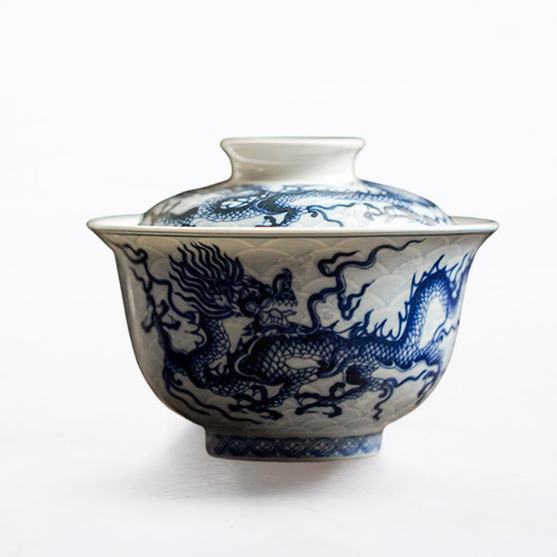 Mythstone Blue Dragon Design Ceramic Teacup Kung Fu Tea Cups