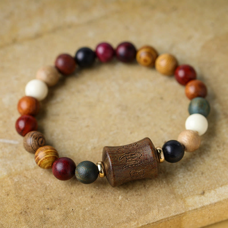 Mythstone Tibet Multicolored Sandalwood Om Mani Padme Hum Protection Bracelet