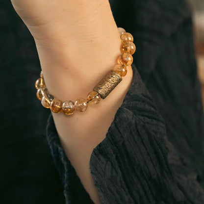 Mythstone Natural Citrine Crystal Brass Bead Protection Bracelet