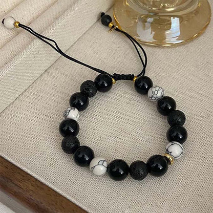 Mythstone Black Obsidian Lava Rock Stone Yin Yang Strength Bracelet