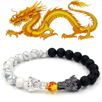 MythStone White Turquoise Lava Rock Dragon Blessing Beaded Bracelet