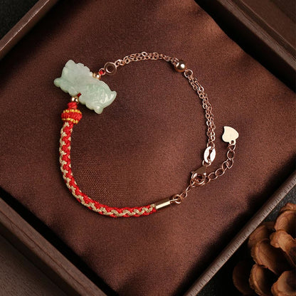 Mythstone 925 Sterling Silver Year of the Dragon Chinese Zodiac Jade Luck String Chain Bracelet