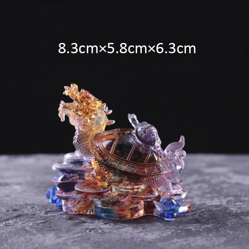 Mythstone Feng Shui Dragon Turtle Coins Handmade Liuli Crystal Luck Art Piece Home Office Decoration