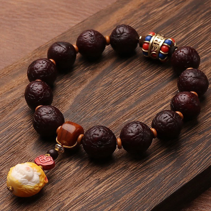 Mythstone Tibetan Bodhi Seed Agate Bead Luck Wealth Tassel Charm Wrist Mala