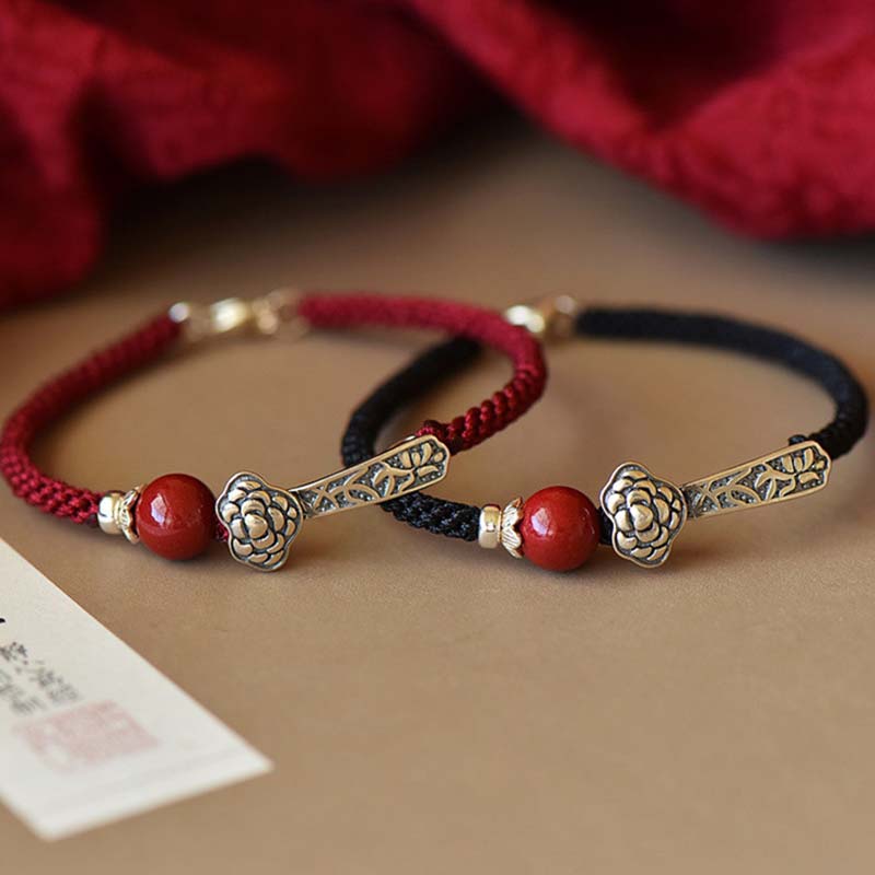 Mythstone 925 Sterling Silver Cinnabar Blessing String Bracelet