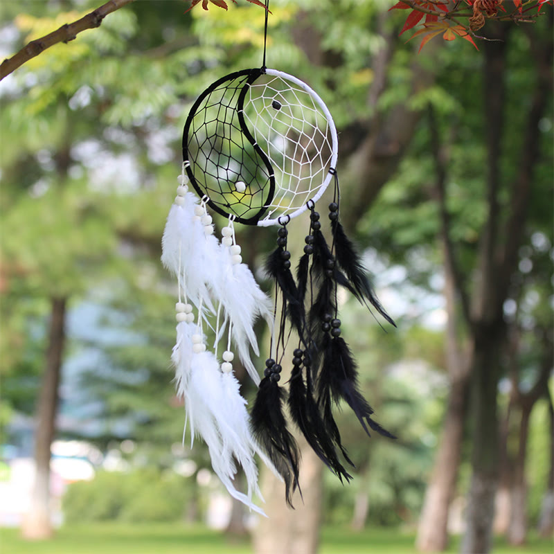 Mythstone Yin Yang  Dream Catcher Circular Net with Feathers Balance Decoration