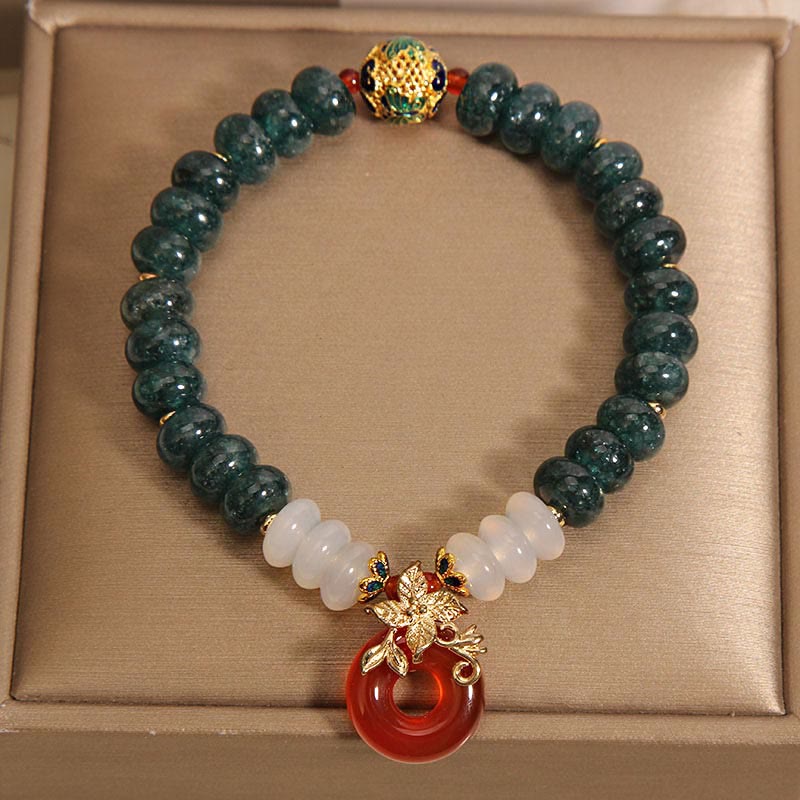 Pulsera de la suerte con cuentas de ábaco y hebilla de la paz de ágata blanca y ágata roja de jade Mythstone