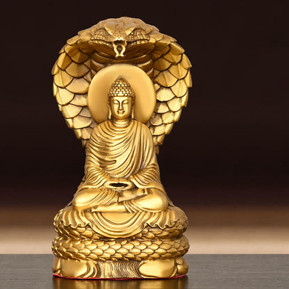 Mythstone Buddha Shakyamuni Snake Figurine Serenity Copper Statue Home Offering Decoration