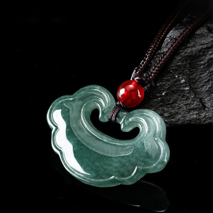 Mythstone Natural Green Jade Chinese Lock Charm Luck Necklace Pendant