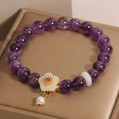 Mythstone Natural Amethyst White Agate Pearl Charm Balance Bracelet