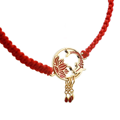 Mythstone Tibetan Handmade Lotus Koi Fish Lucky Red String Bracelet