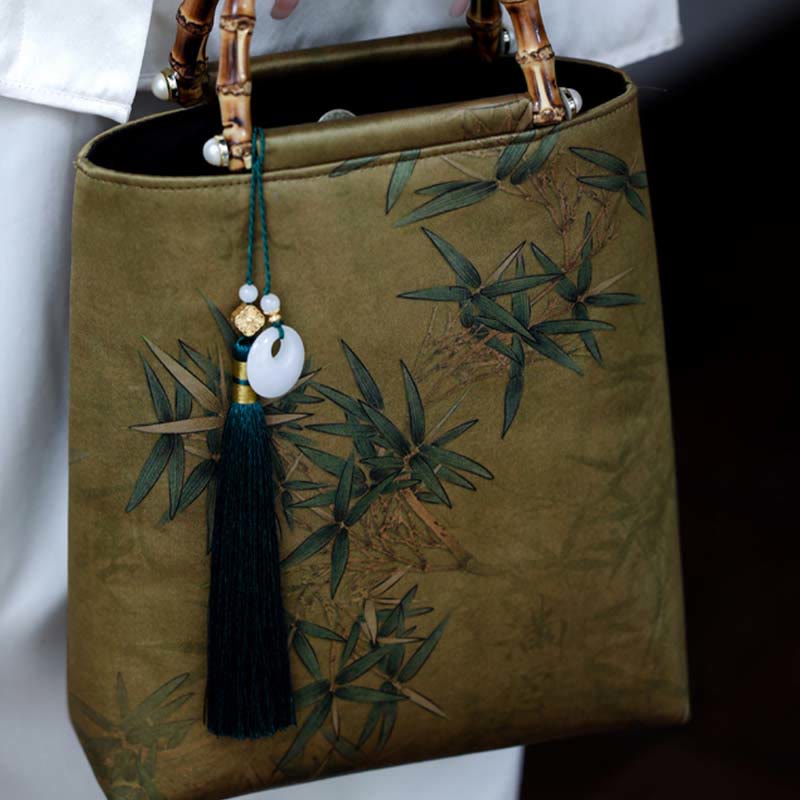 Mythstone Yellow Green Bamboo Leaves Bamboo Handles Handbag