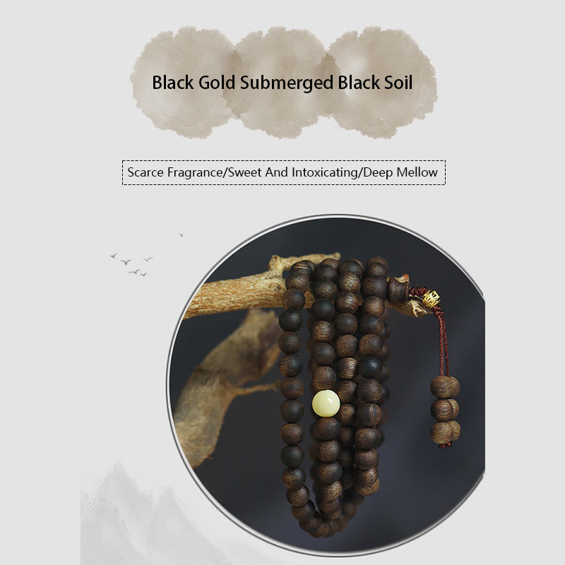 Mythstone 999 Gold Tarakan 108 Mala Beads Agarwood Amber Ward Off Evil Spirits Bracelet