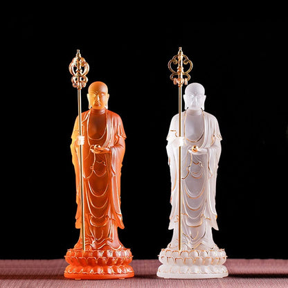 Figura de Bodhisattva Ksitigarbha hecha a mano de Mythstone, pieza de arte de cristal de Liuli, estatua de serenidad, decoración del hogar