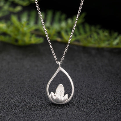 Mythstone 925 Sterling Silver Lotus Flower Floral Enlightenment Necklace Pendant