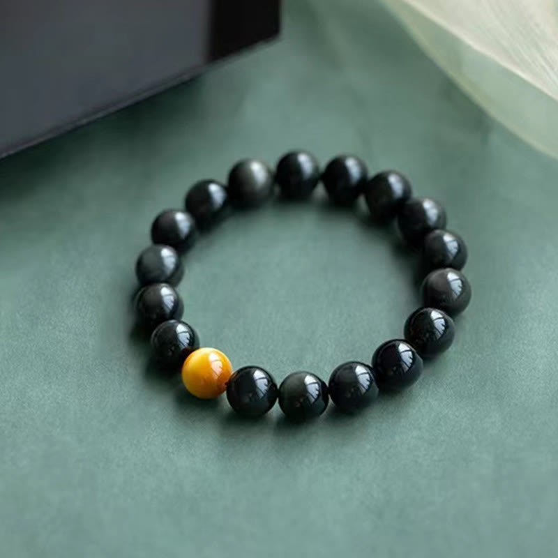 Pulsera de amor positivo con obsidiana arcoíris y ojo de tigre natural Mythstone