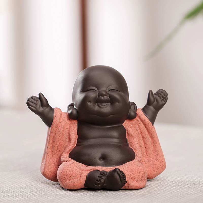 Mythstone Always Smiling Laughing Buddha Wealth Luck Purple Clay Maitreya Statue Decoration