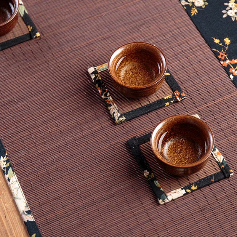 Mythstone Vintage Peony Flower Blossom Bamboo Cup Mat Pad Tea Cup Coaster Kung Fu Tea Mat