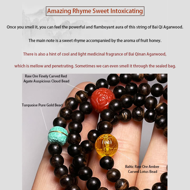 Mythstone Nha Trang Bai Qinan Agarwood Turquoise Amber Red Agate Strength Meditation Bracelet