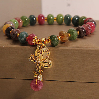 MythStone Colorful Tourmaline Butterfly Charm Wisdom Bracelet