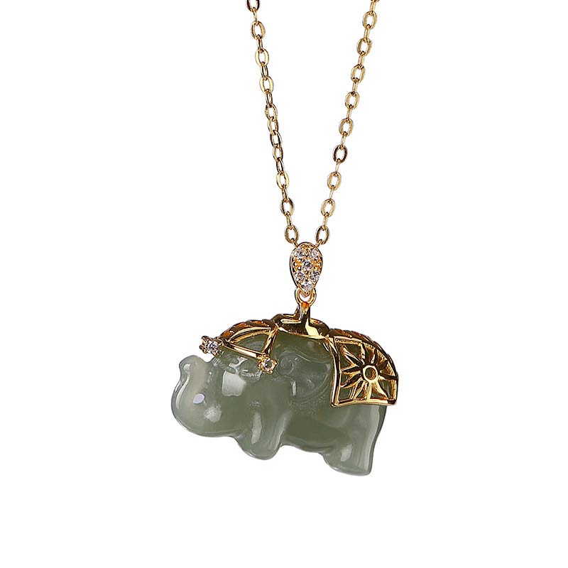 Mythstone 925 Sterling Silver Jade Elephant Blessing Fortune Necklace Chain Pendant